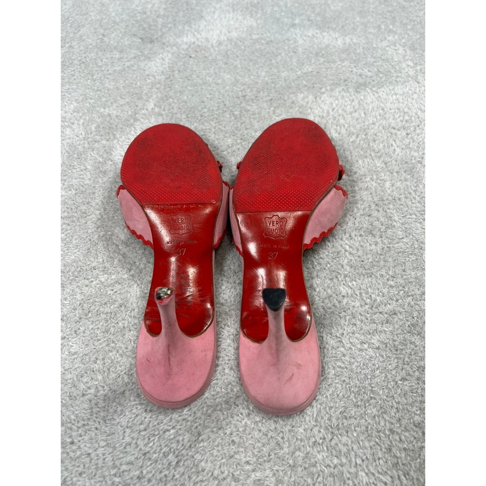 Christian Louboutin Vintage Pink Suede Scalloped Crisscross Rare Red Bottoms 37 - Picture 8 of 10